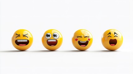3D Set of Emoticons - Happy Emoji Isolated on White Background

