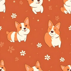 Corgi-dog with seamless pattern
