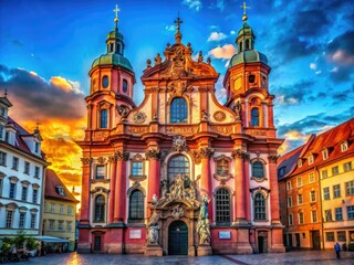 Naklejka premium Stunning view of Asamkirche, a baroque church with intricate architecture and ornate details in Munich