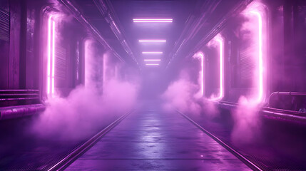 Fototapeta premium Purple Neon Lights in a Futuristic Corridor 3D Illustration