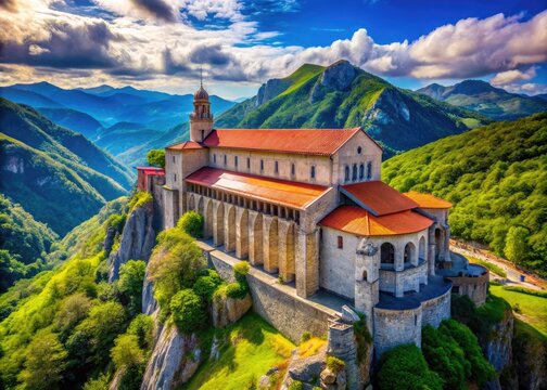 Stunning View of the Sanctuary of Arantzazu Nestled in the Mountains of Gipuzkoa, Spain