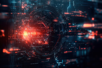 Obraz premium A vibrant digital landscape depicting intricate data patterns and glowing elements in a futuristic cybernetic environment. Generative AI
