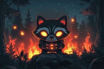 Raccoon in the Forest with a Glowing Star