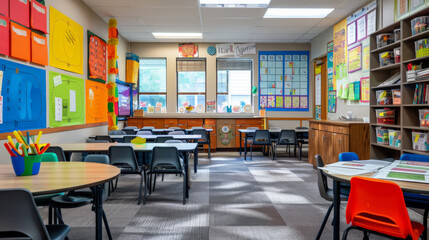 Students Actively Participating in a Classroom with Bright, Colorful Posters