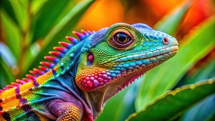 Fototapeta premium Vibrant and Colorful Lizard in a Tropical Setting with Bright and Eye-Catching Colors