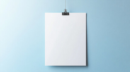 White poster hanging on blue wall background