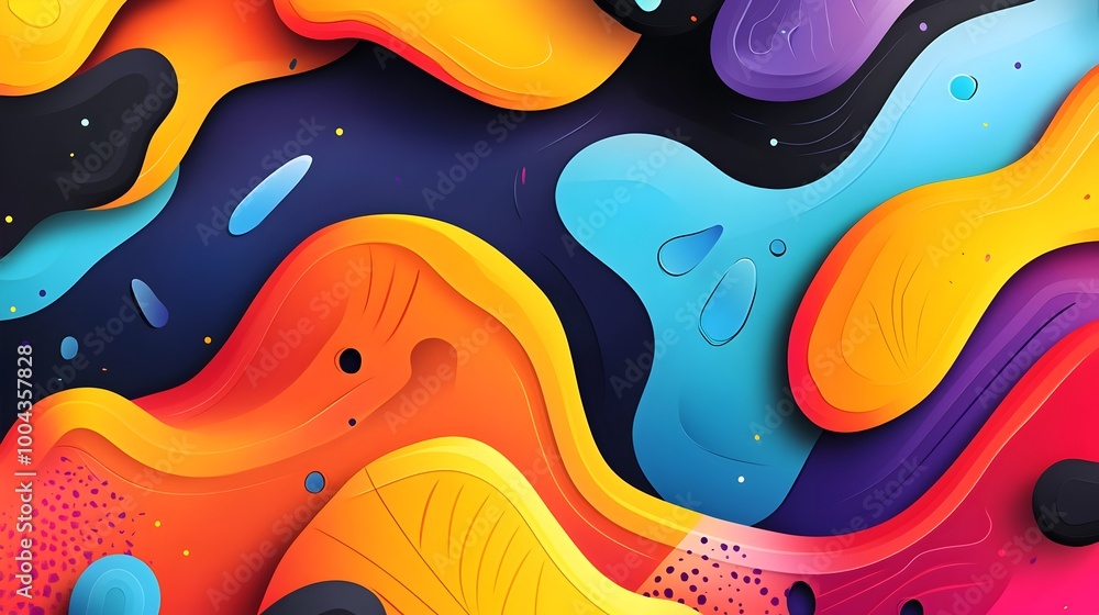 Poster vibrant fluid abstract art design with flowing colorful shapes and gradients