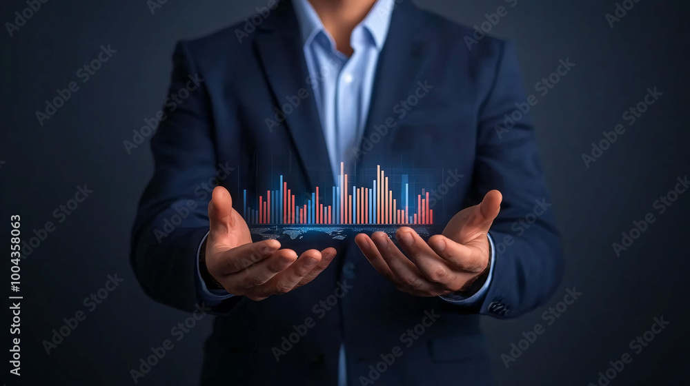 Poster innovative consultant using holograms to present data insights effectively