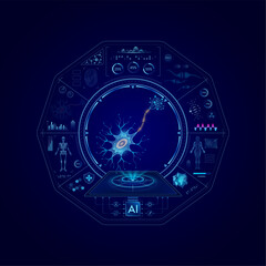 Obraz premium Health care medical technology. Nerve cell on CT or MRI Scan. Ultrasound analysis organ. Diagnosis treatment of magnetic resonance radiologist concept. Hologram hi tech digital interface vector.