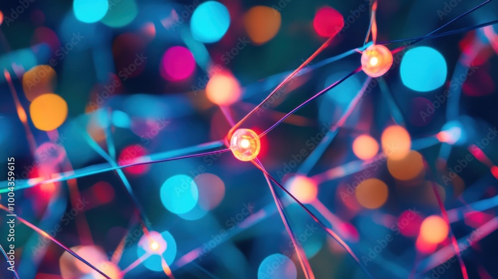 Aufkleber a vibrant abstract representation of interconnected lights in a colorful network.