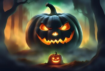 Naklejka premium halloween background with pumpkin and bats