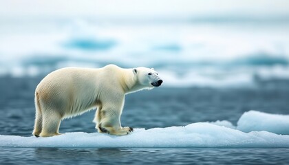 Polar Bear Walking on Ice Floe in Arctic Ocean