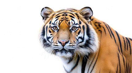 Fototapeta premium Tiger in outdoor enclosure with stern expression.