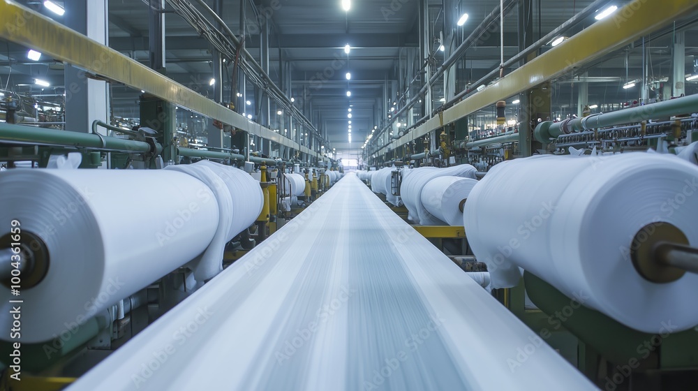 Poster Overview of a modern industrial facility with machinery and production lines during daylight hours