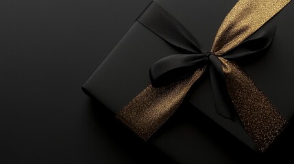 Elegant black gift box with a gold ribbon.