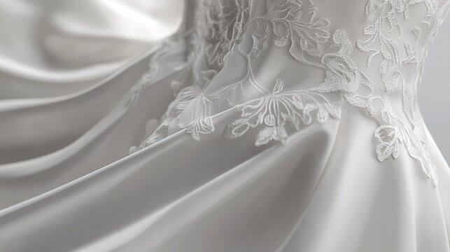 Elegant wedding dress with intricate lace details.