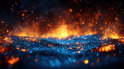 blue background, dark blue sparkles, gold splashes and flowers