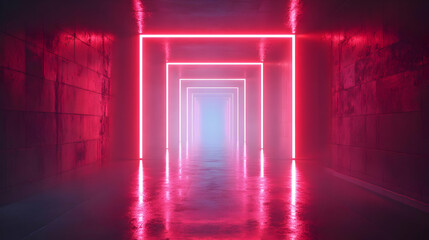 Pink and Blue Neon Lights in a Grungy Corridor 3D Illustration
