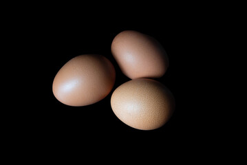 Chicken eggs on black background