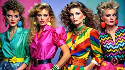 Fototapeta premium Vibrant 1980s Fashion Trends Featuring Bold Colors, Patterns, and Iconic Styles from the Decade