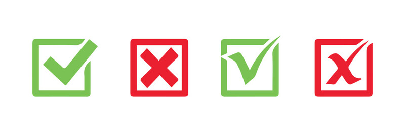 Obraz premium check mark icon button set. check box icon with right and wrong buttons and yes or no checkmark icons in green tick box and red cross
