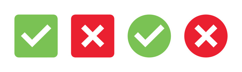 Obraz premium check mark icon button set. check box icon with right and wrong buttons and yes or no checkmark icons in green tick box and red cross