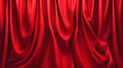 Fototapeta premium Vibrant Red Satin Curtain Backdrop with Elegant Folds and Drapes for Theatrical or Cinematic Scenes