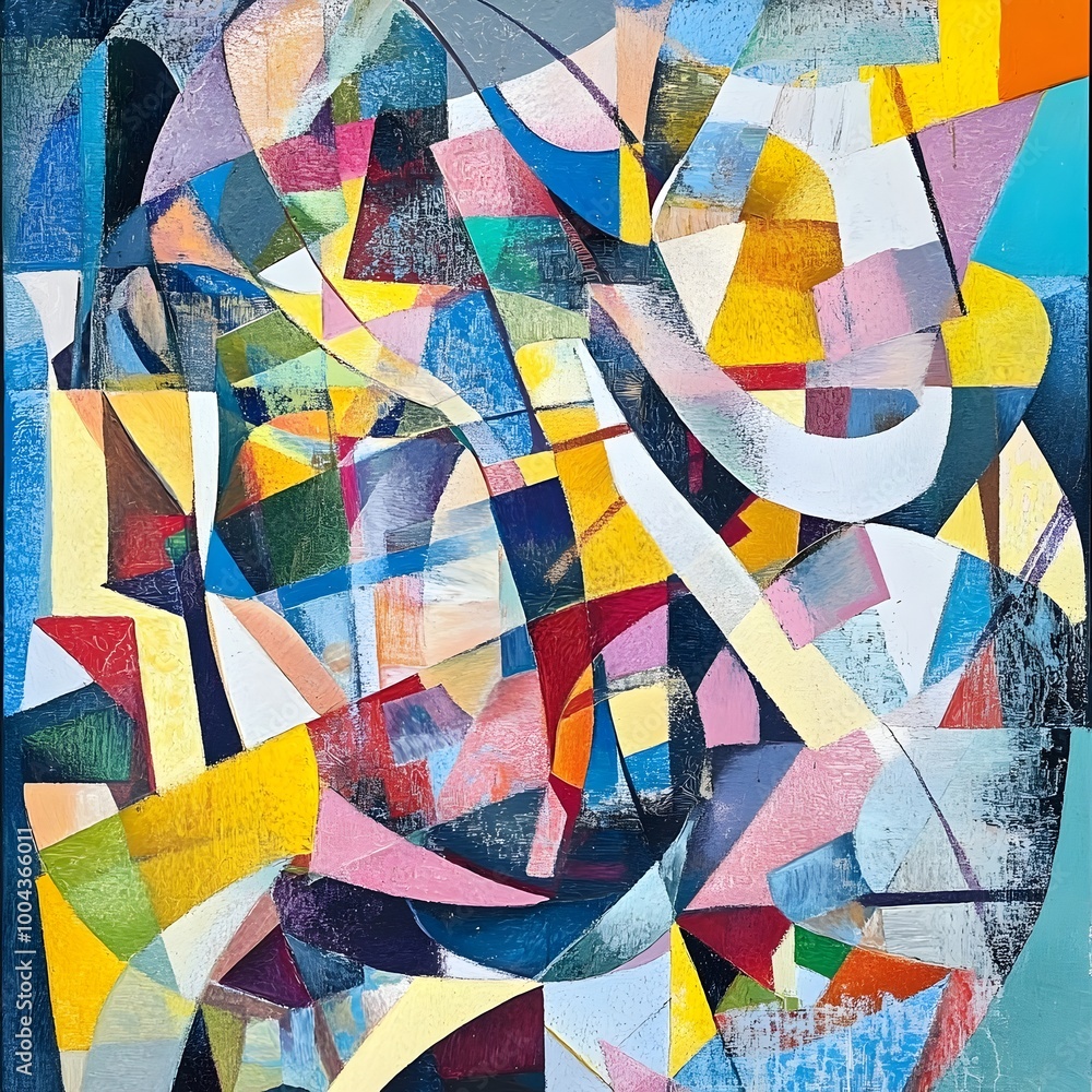 Poster captivating prismatic shapes and expressive brushstrokes in abstract cubist composition vibrant dyna
