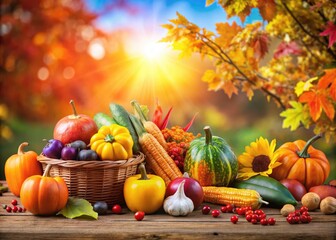 Vibrant Autumn Background Featuring Colorful Vegetables with Space for Text and Seasonal Decor