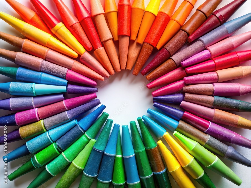 Aufkleber vibrant collection of colorful crayons arranged in a circular pattern on a white background
