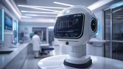 Futuristic Medical Robot with Digital Interface in Modern Lab