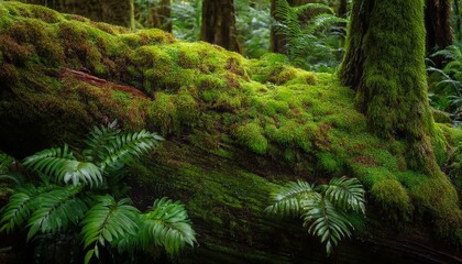 Obraz premium Lush green moss covers a fallen log.