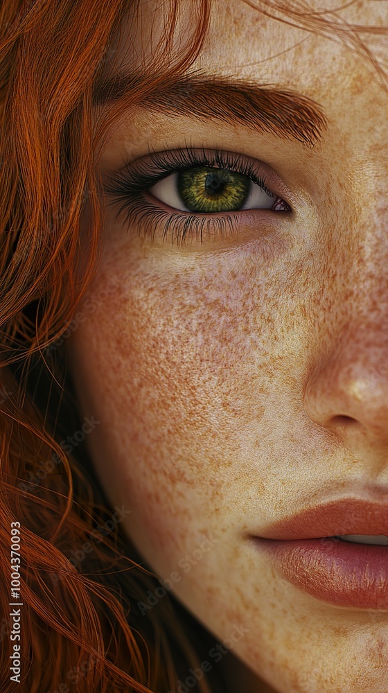 Sticker Close-Up Portrait of a Woman with Red Hair and Green Eyes