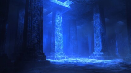 Eerie Ancient Chinese Temple of Dark Mythology with Glowing Runes and Creeping Shadows