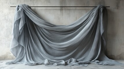 Soft gray fabric draped elegantly against a textured wall.