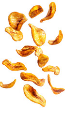 Banana chips,falling on a plain