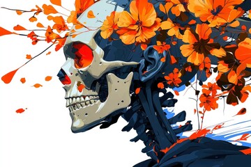 Obraz premium Skull with Orange Flowers