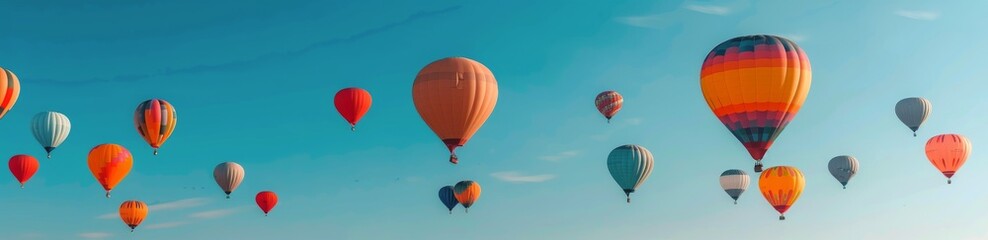 Fototapeta premium Colorful Hot Air Balloons Soaring Over a Clear Sky at Dawn