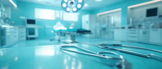 Medical Tools on Blue Table in Hospital Operating Room
