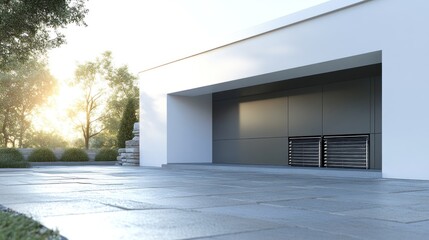 Modern architectural exterior with a minimalist design and natural lighting.