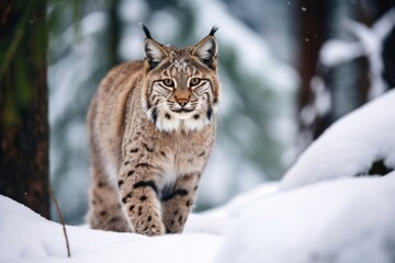 Fototapeta premium Bobcat in the snow wildlife animal mammal.