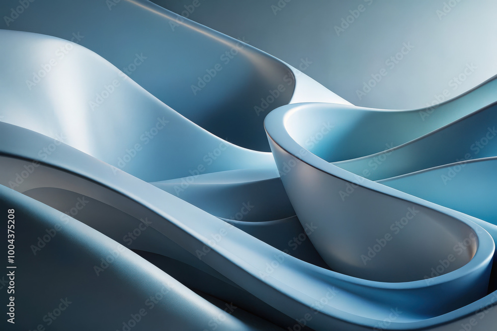 Poster fluid shapes in serene blue tones create a captivating abstract composition that evokes tranquility 