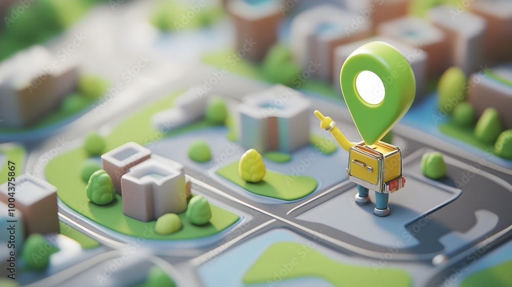 Poster aerial view of smart city map with gps navigation and digital route planning