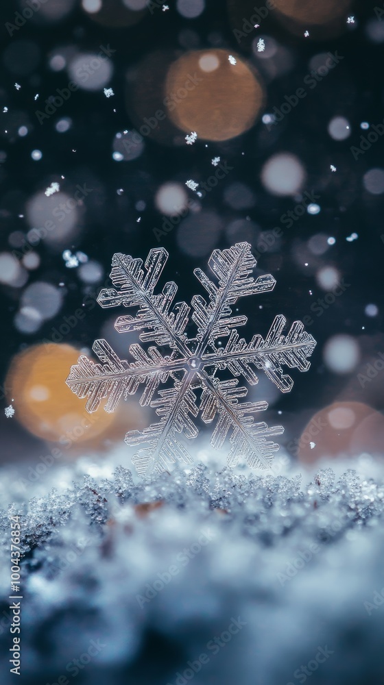 Poster close-up of snowflake on snow with