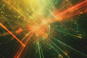 Orange and Lime green glowing abstract geometric lines.