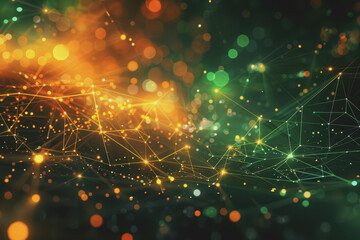 Fototapeta premium Orange and Lime green glowing abstract geometric lines.