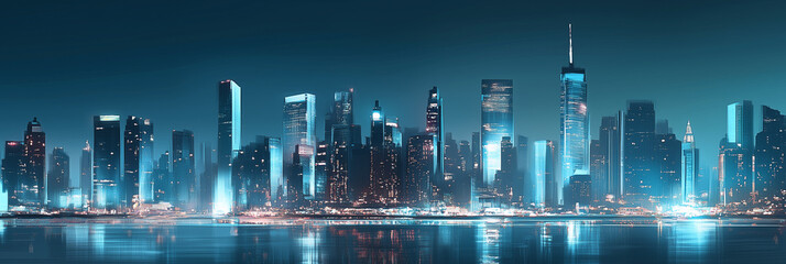 banner of a blue night city view