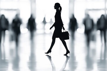 Fototapeta premium Silhouette Black and white isolate business woman walking footwear motion adult.