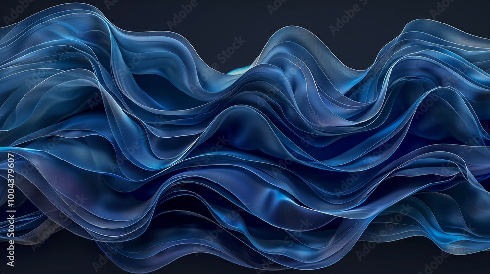 Poster fluid abstract waves in layered translucent blue shades..
