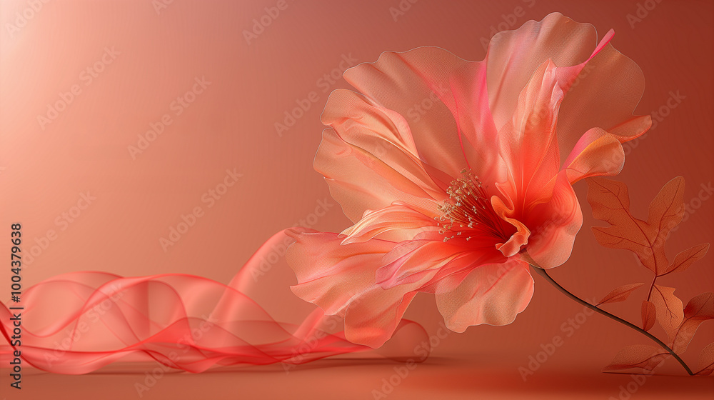 Poster elegant flower illustration with soft red tones and flowing text..
